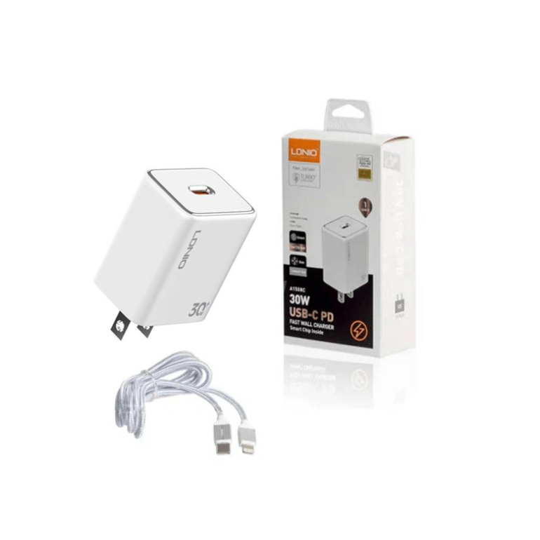 CARGADOR LDNIO 30W FAST WALL IPHONE Y TIPO C